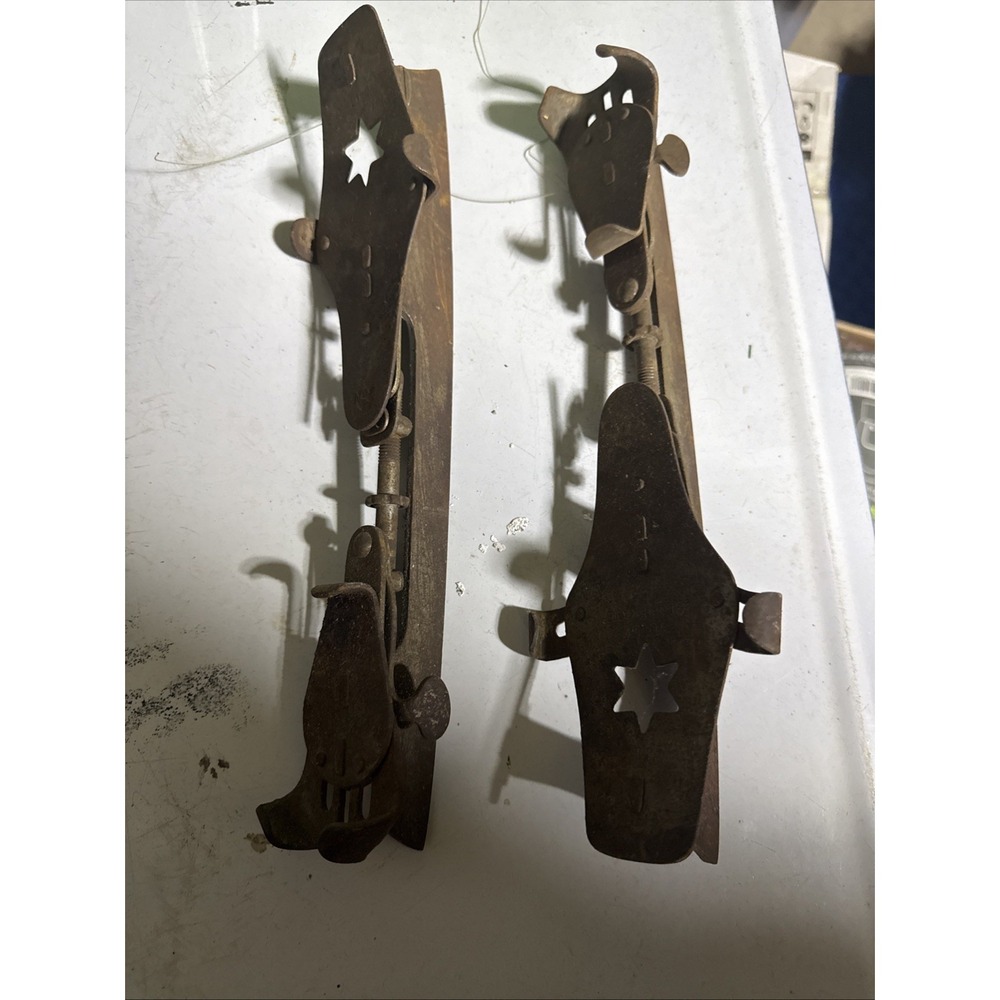 Original Antique Steel Ice Skates - 10 1/2" Foot Length - Great Props, Decor